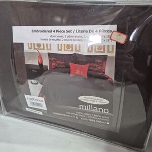 Milano Embroidered Queen Size 4 Piece Bedding Set - Brown And Red